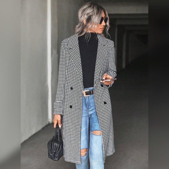 SHEIN Houndstooth Overcoat Sz 6 EUC - Picture 2 of 11